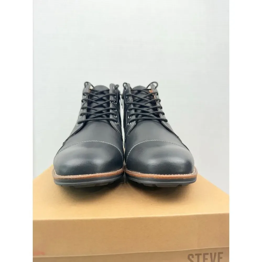 Steve Madden Jotting Mens Size 11.5 Black Leather Cap Toe Ankle Boots‎ Zipper